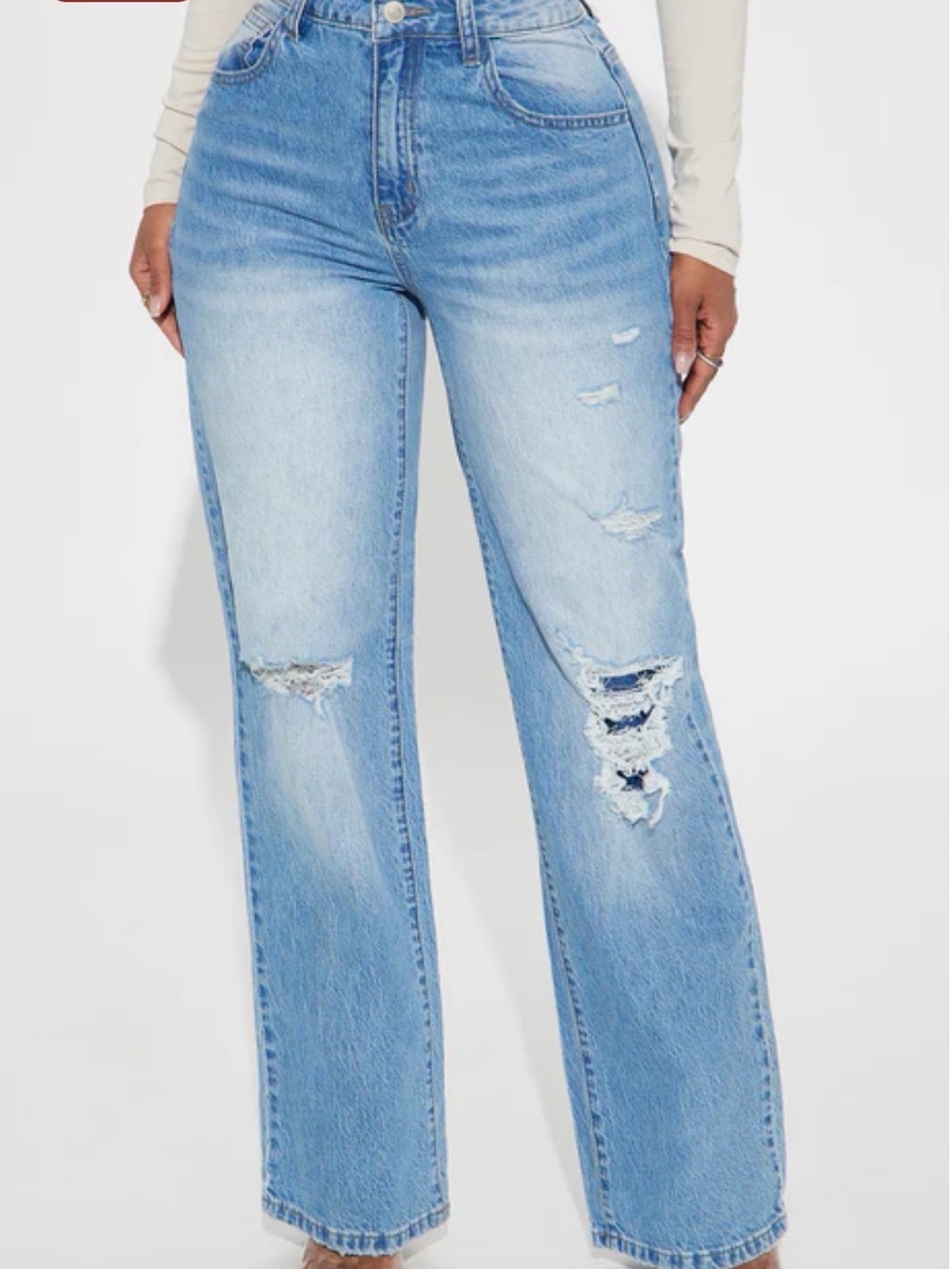 Fashion Nova Light Blue Wide Leg Distressed Jeans